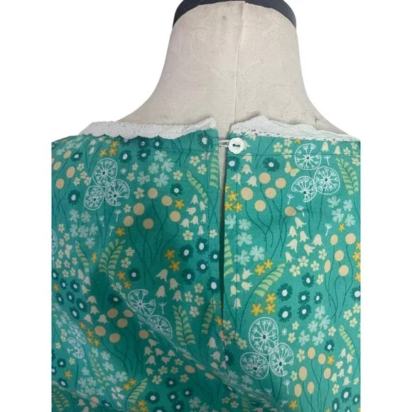 Vintage Womens Dress Size XL Green Floral Handmade Maxi Pockets Belt Cottagecore - Picture 9 of 12